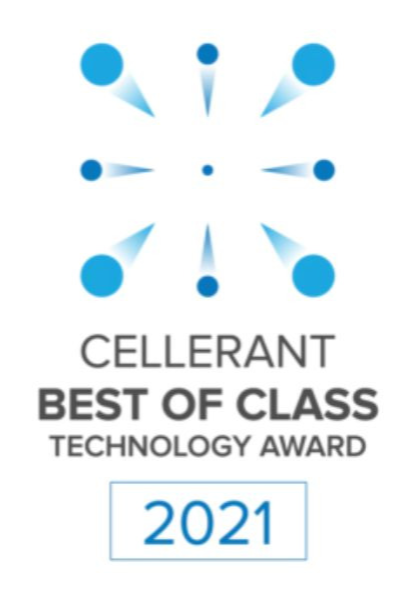 A blue, black, and white image representing the 2021 Cellerant Best of Class Technology Award